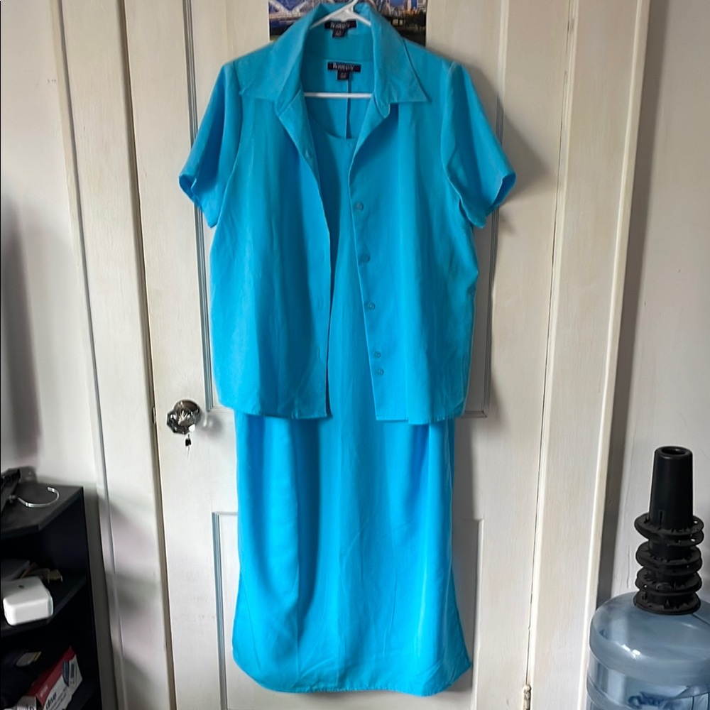 Roaman's Bright Blue Maxi Dress Set